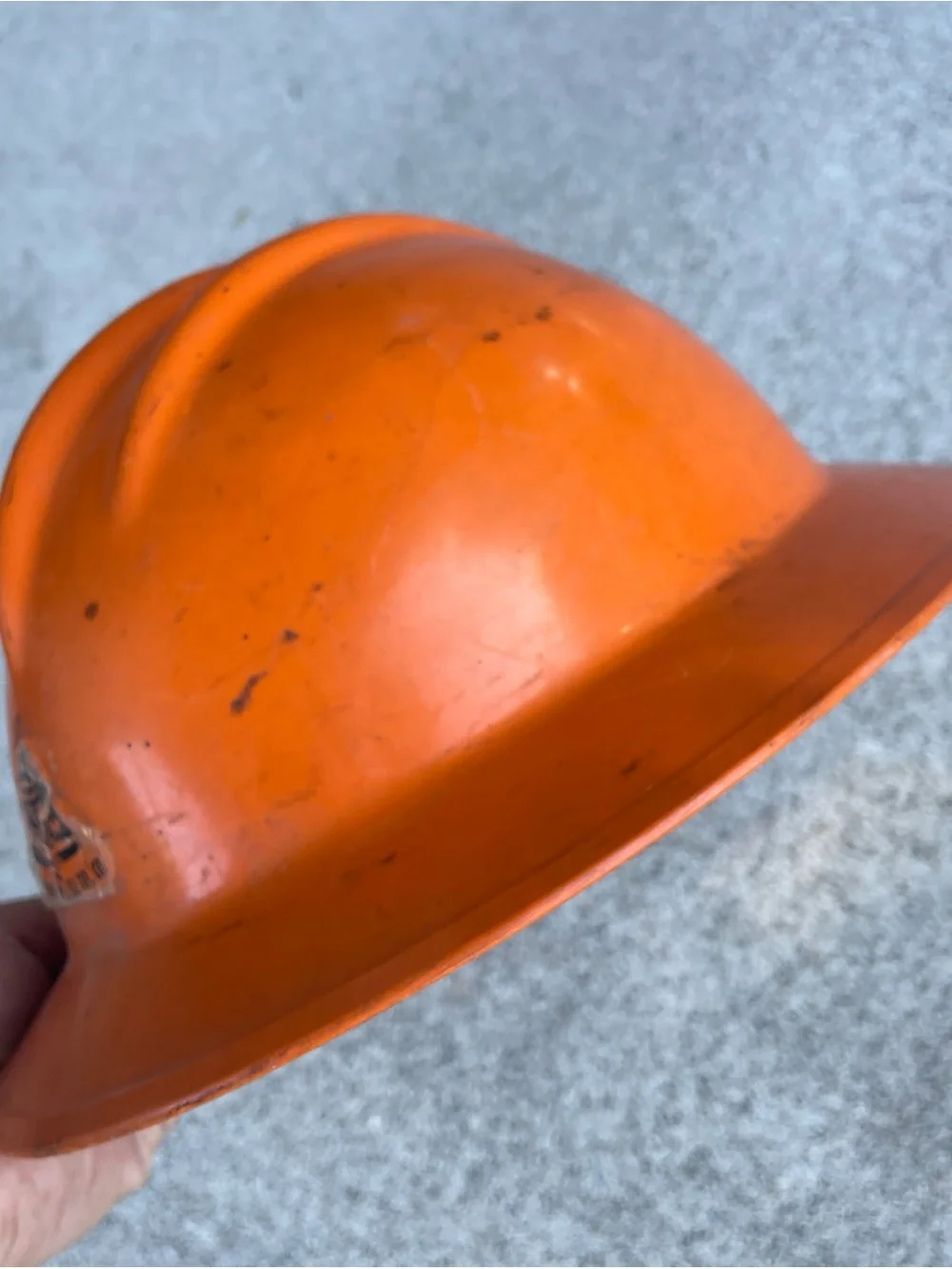 Vintage E.D. BULLARD Orange Fiberglass Hard Boiled Full Brim Hard Hat - PAC BELL
